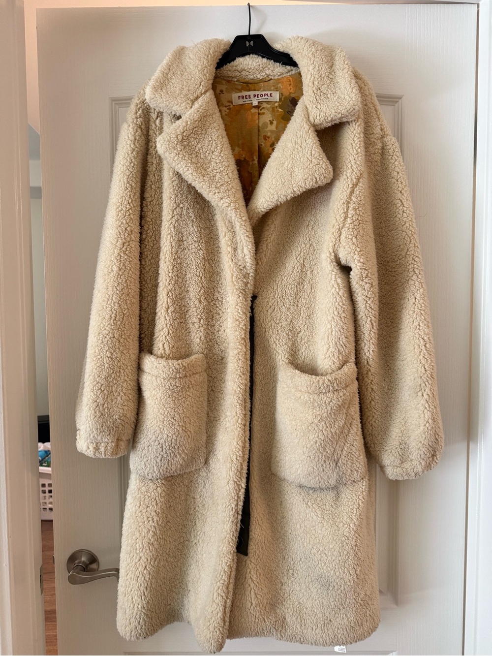 Free People Beige Cream Teddy Coat with Patch Pockets